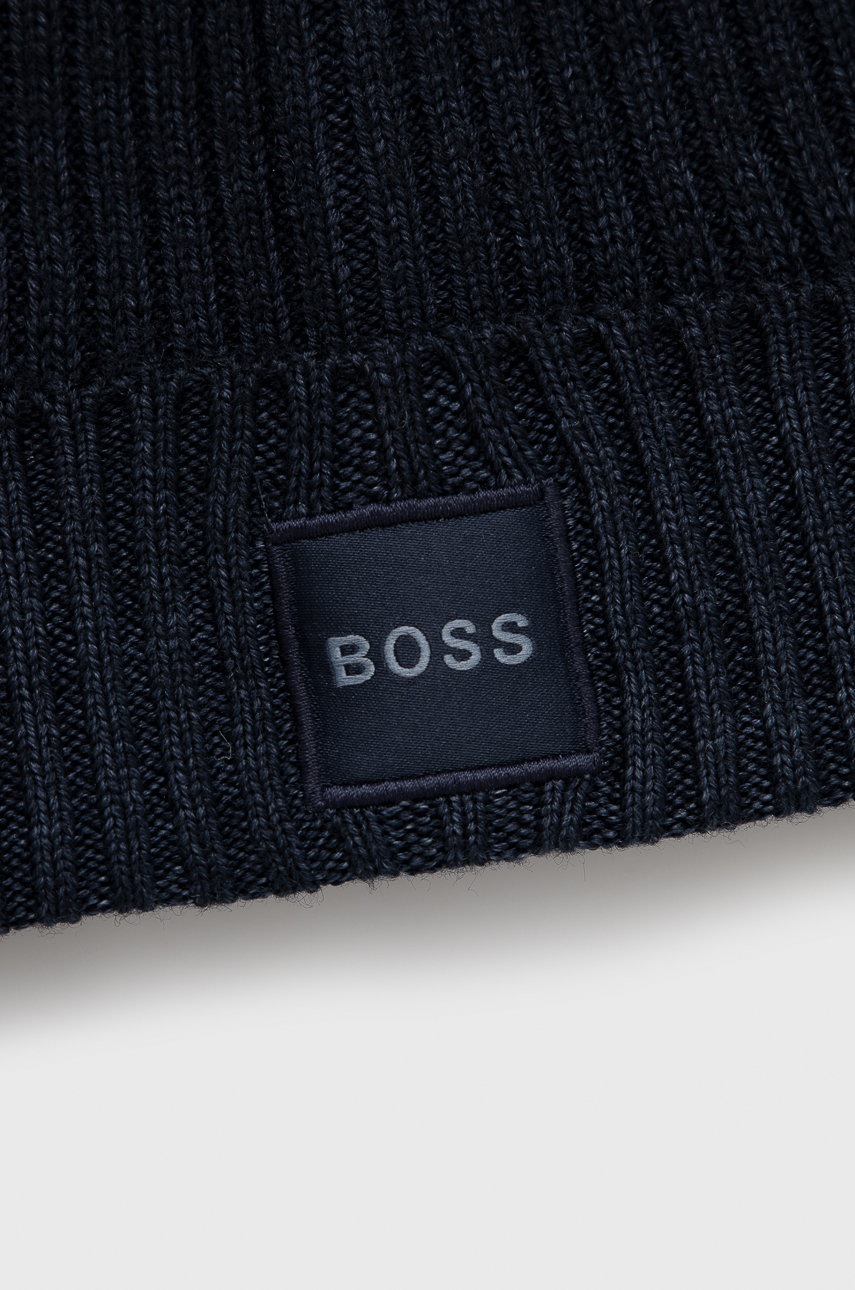 

Вовняна шапка Boss колір синій вовна
