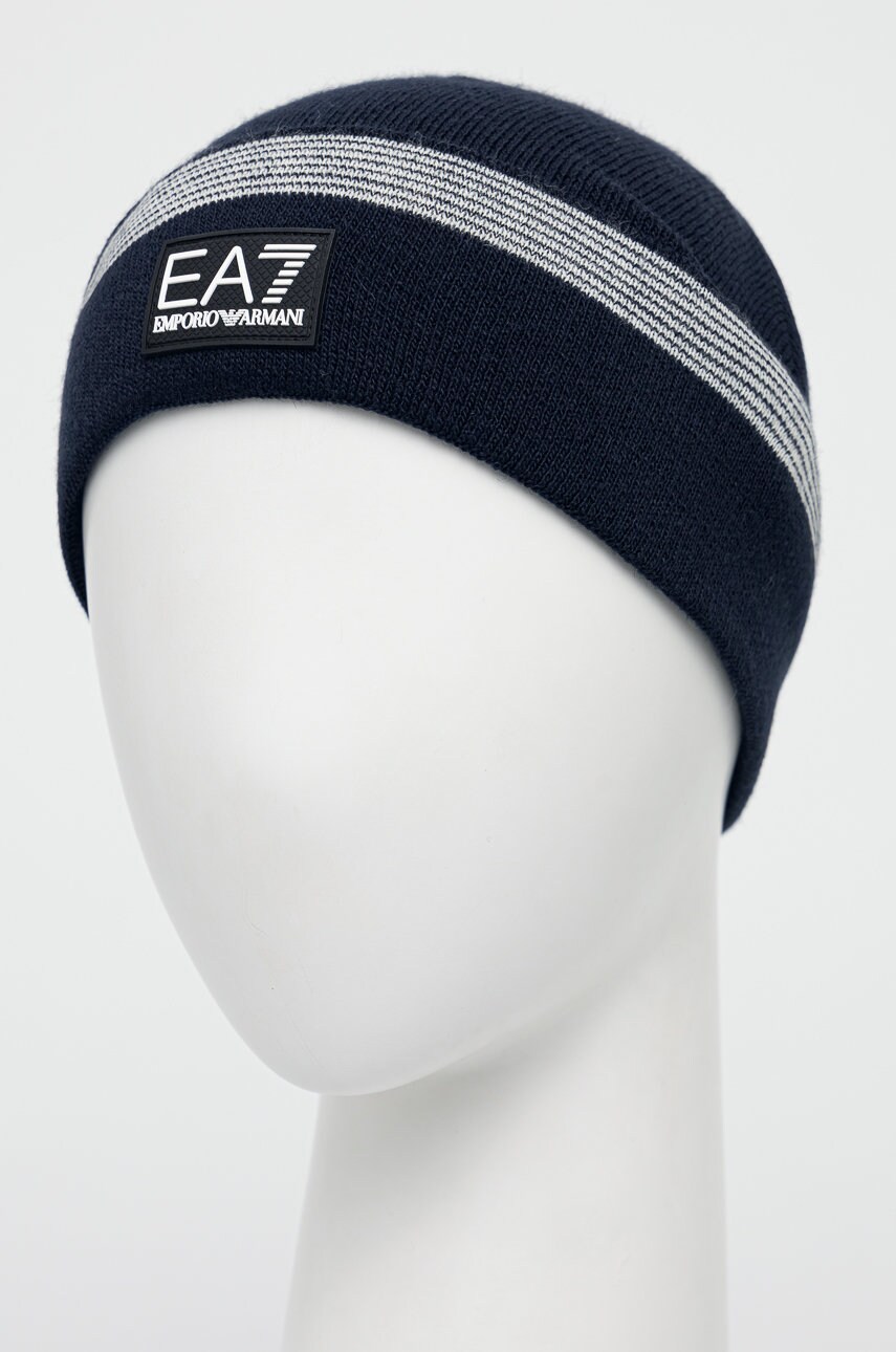 

Шапка с примесью шерсти EA7 Emporio Armani цвет синий из тонкого трикотажа
