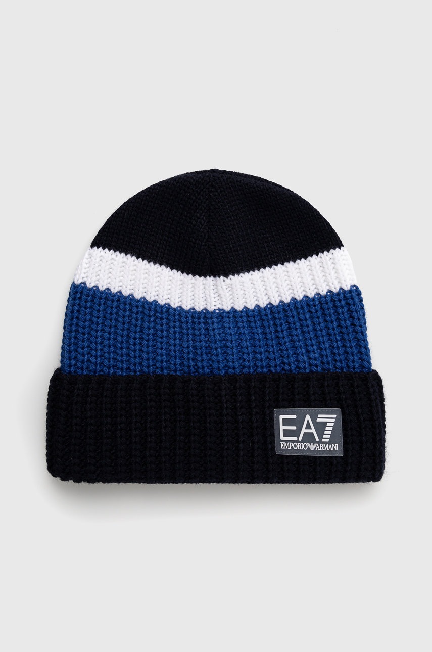 

Шапка EA7 Emporio Armani с фина плетка, Син