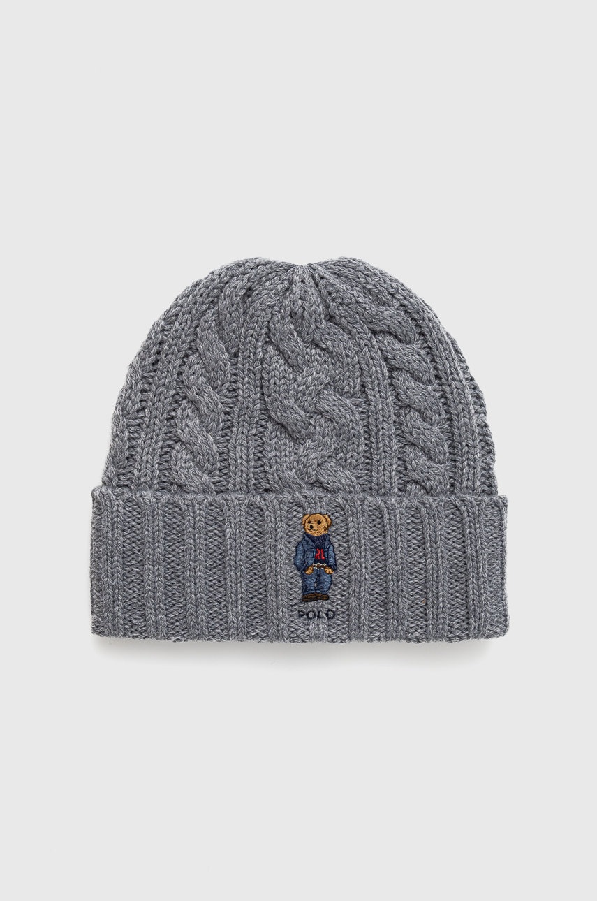 

Шапка с вълна Polo Ralph Lauren в сиво, Сив