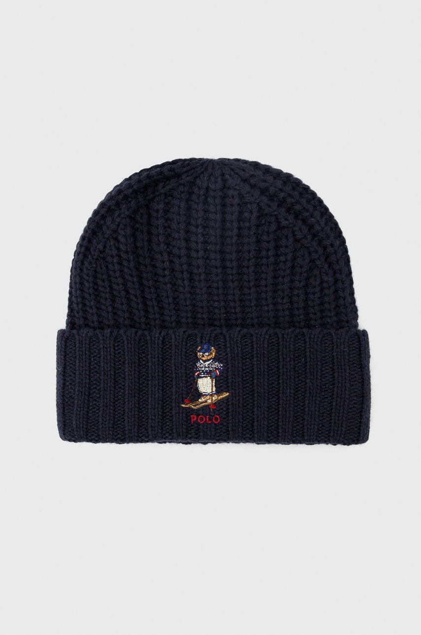 

Шапка с вълна Polo Ralph Lauren в тъмносиньо с фина плетка, Тъмносин