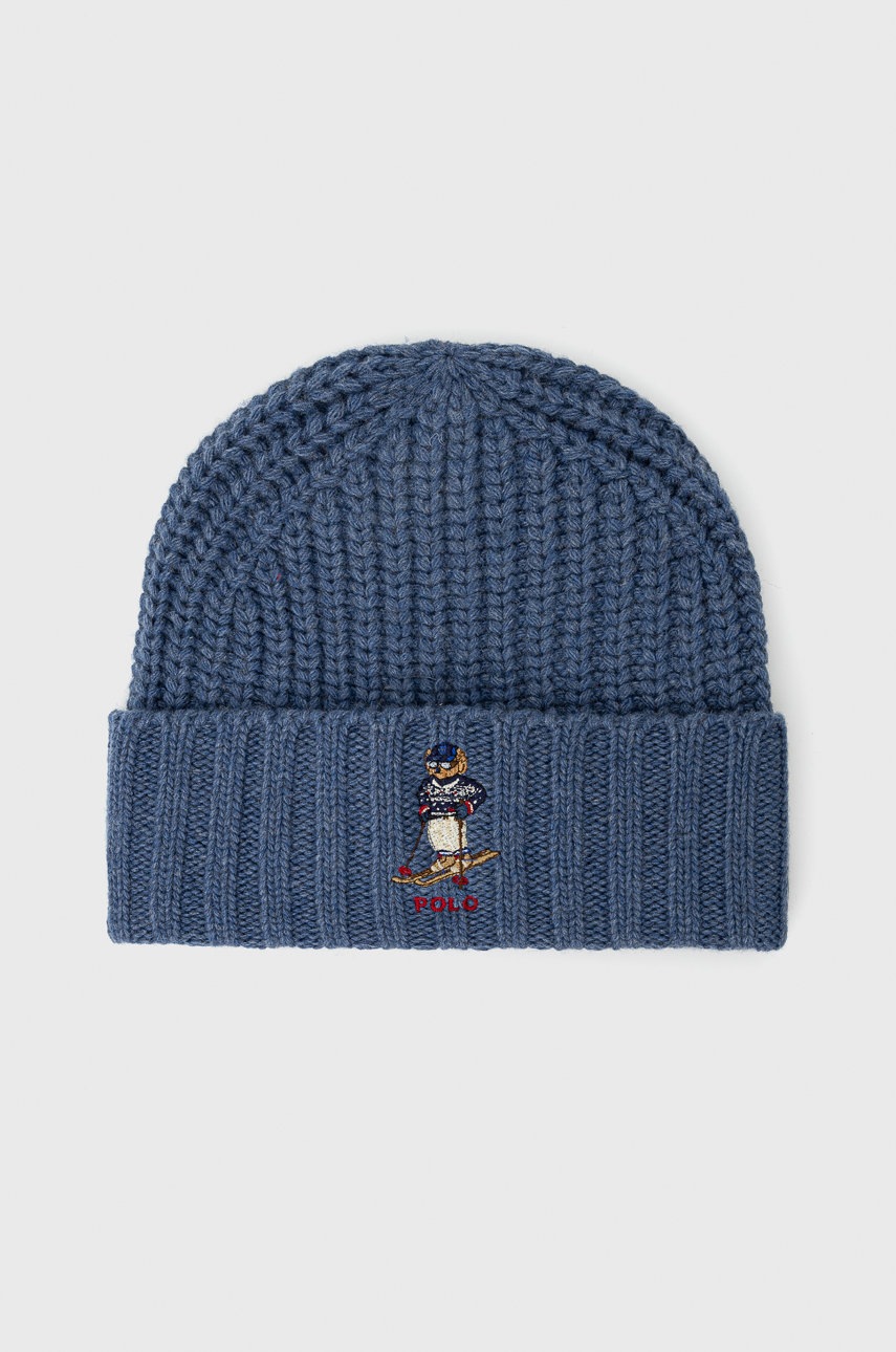 

Шапка с вълна Polo Ralph Lauren в тъмносиньо с фина плетка, Тъмносин