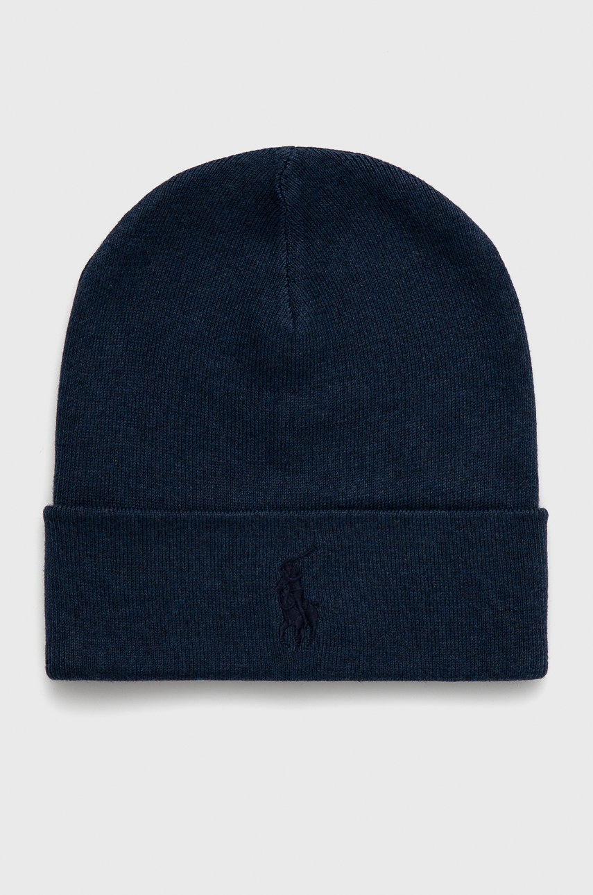 

Памучна шапка Polo Ralph Lauren в тъмносиньо с фина плетка от памук, Тъмносин