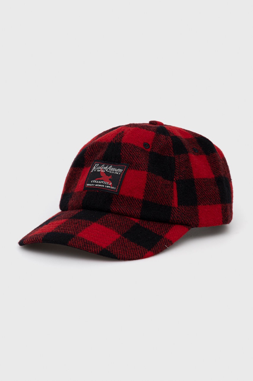 

Вълнена шапка Polo Ralph Lauren в червено с десен, Червен