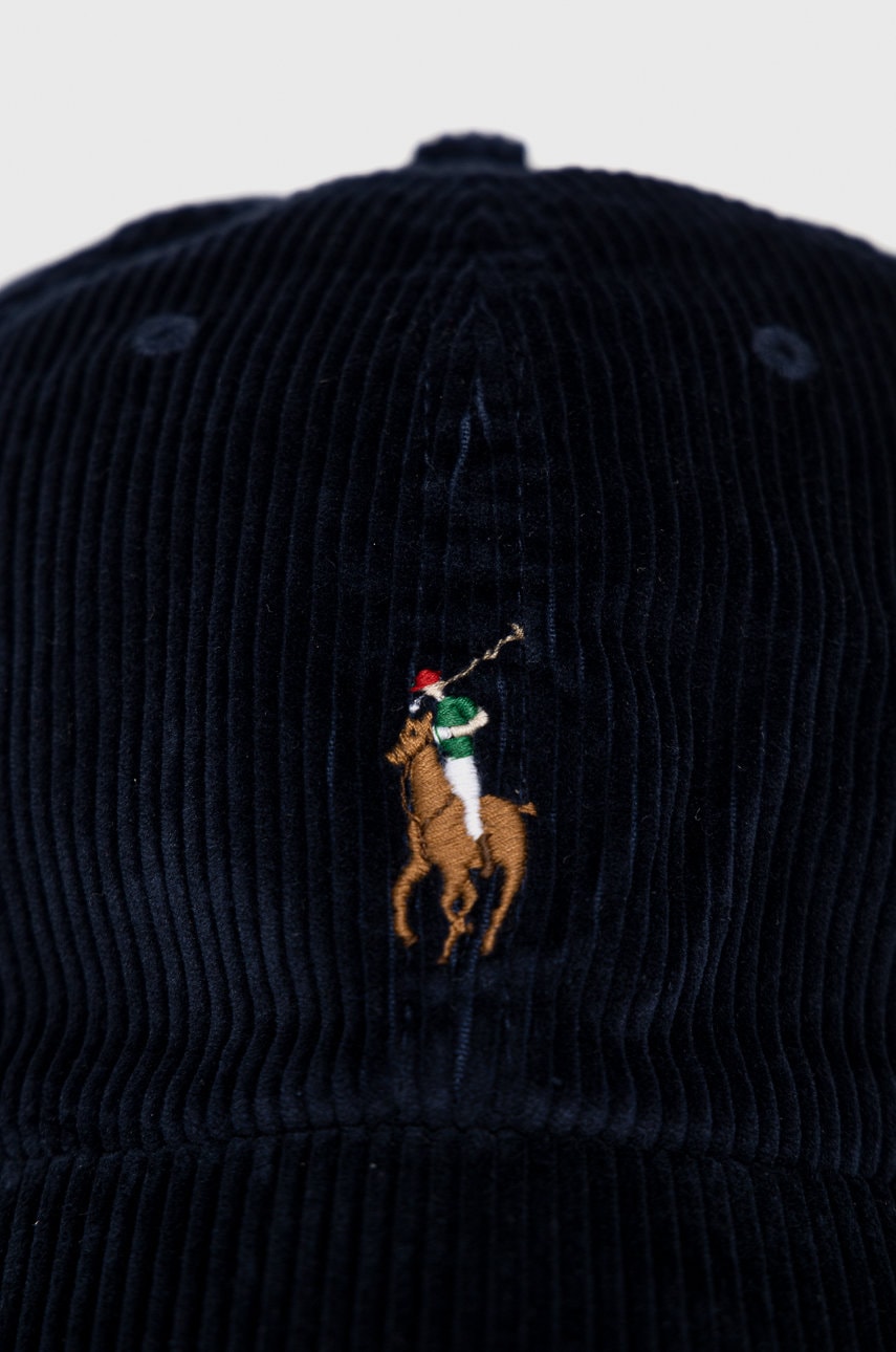 

Вельветовая шапка Polo Ralph Lauren цвет синий гладкая