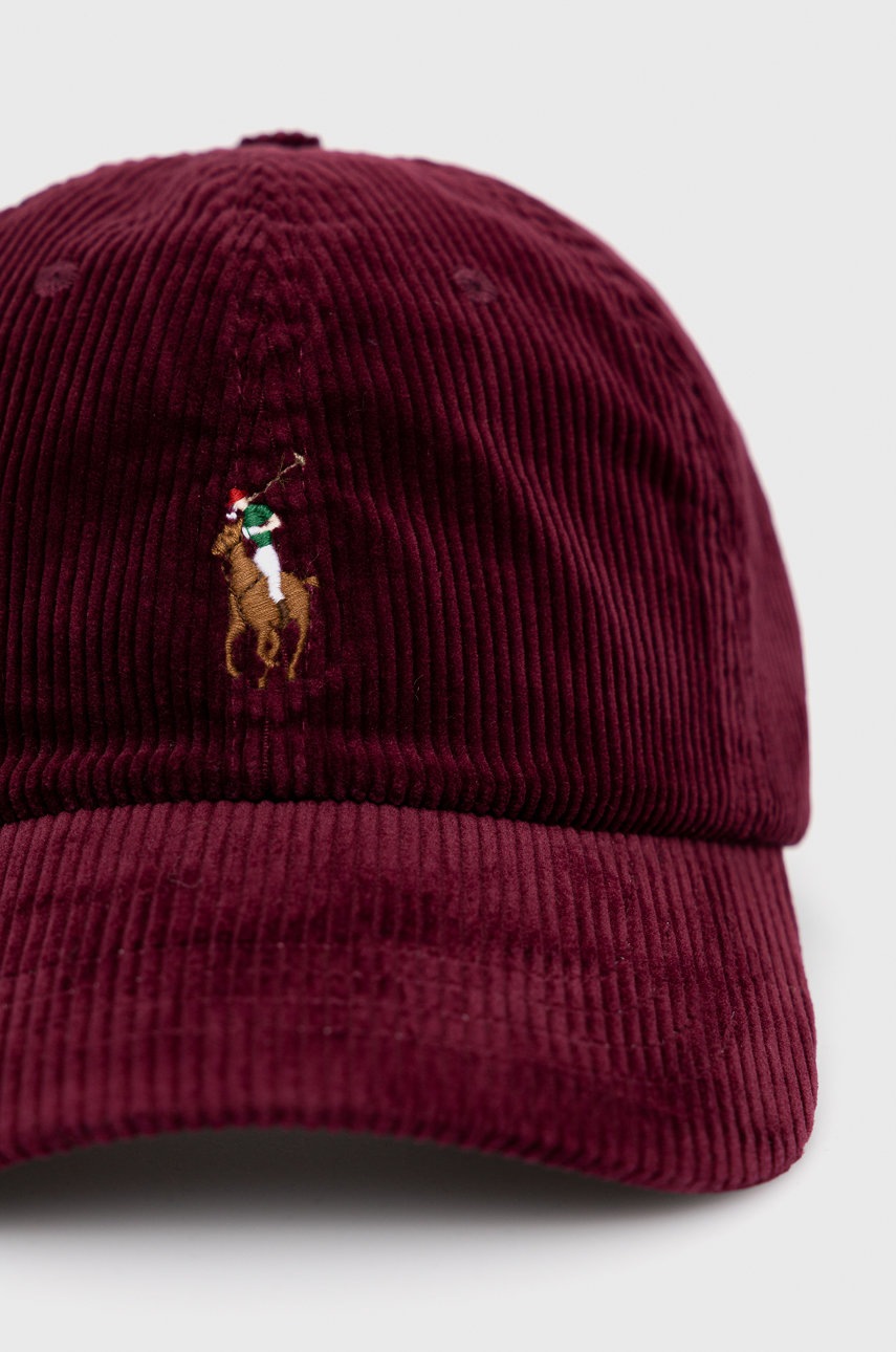 

Вельветовая кепка Polo Ralph Lauren цвет бордовый гладкая