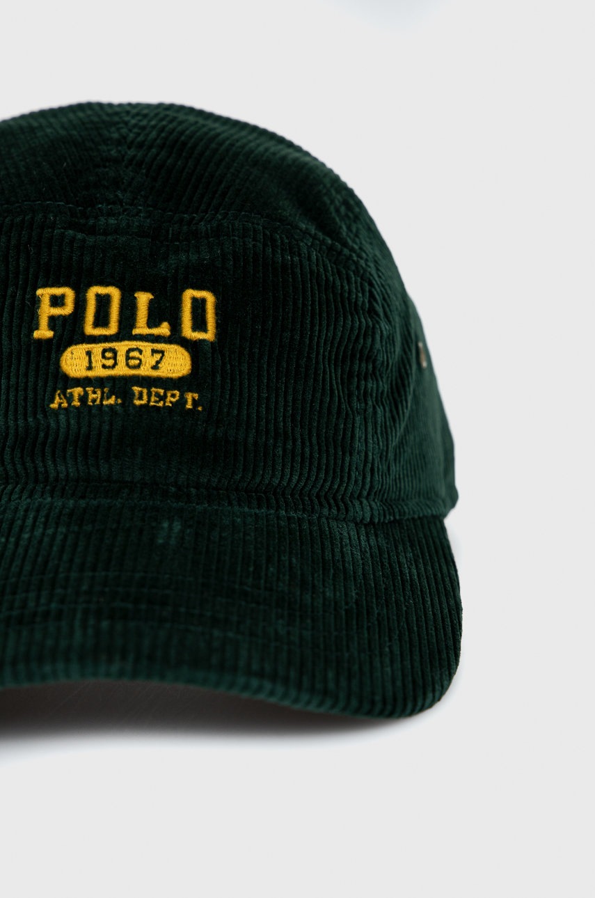 

Вельветова Кепка Polo Ralph Lauren колір зелений гладка