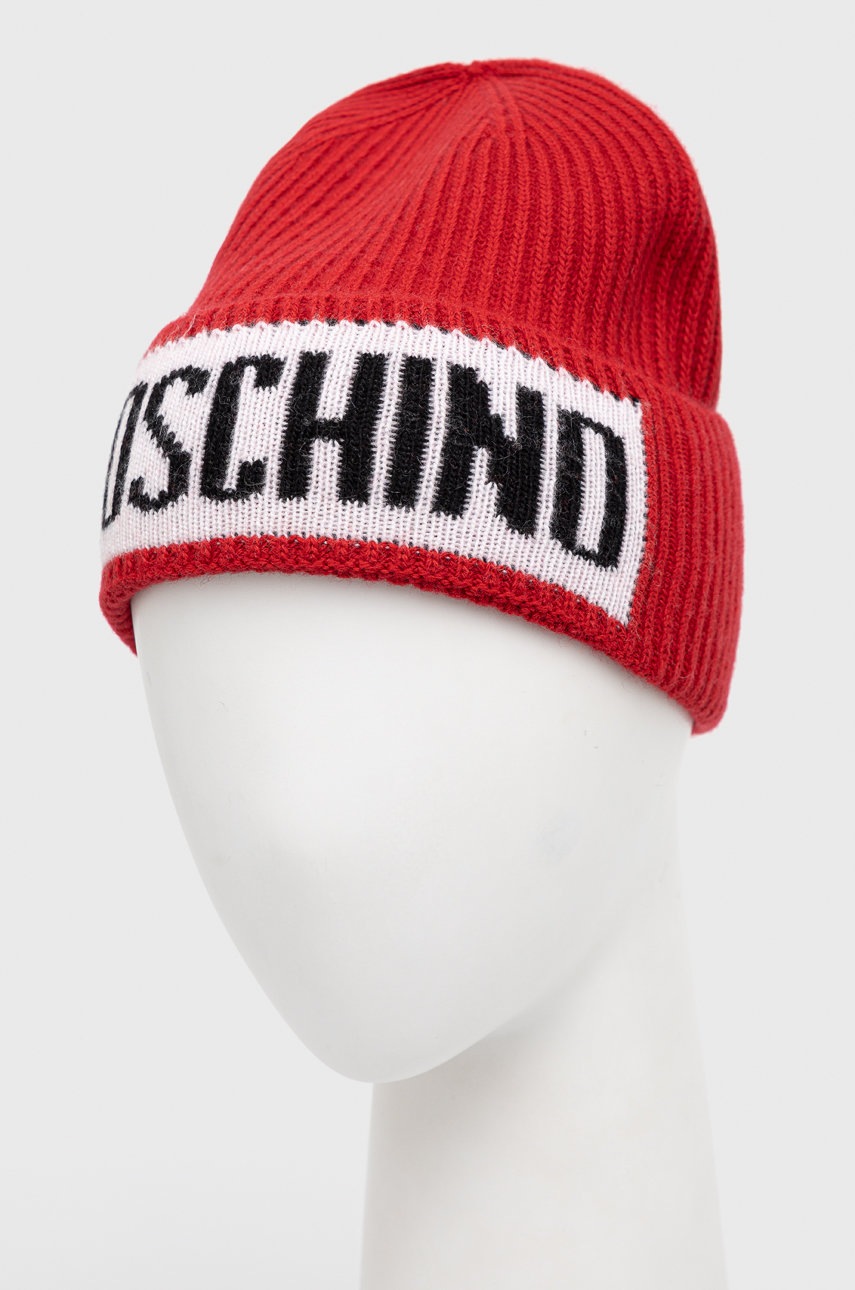 

Шапка с примесью шерсти Moschino цвет красный из толстого трикотажа
