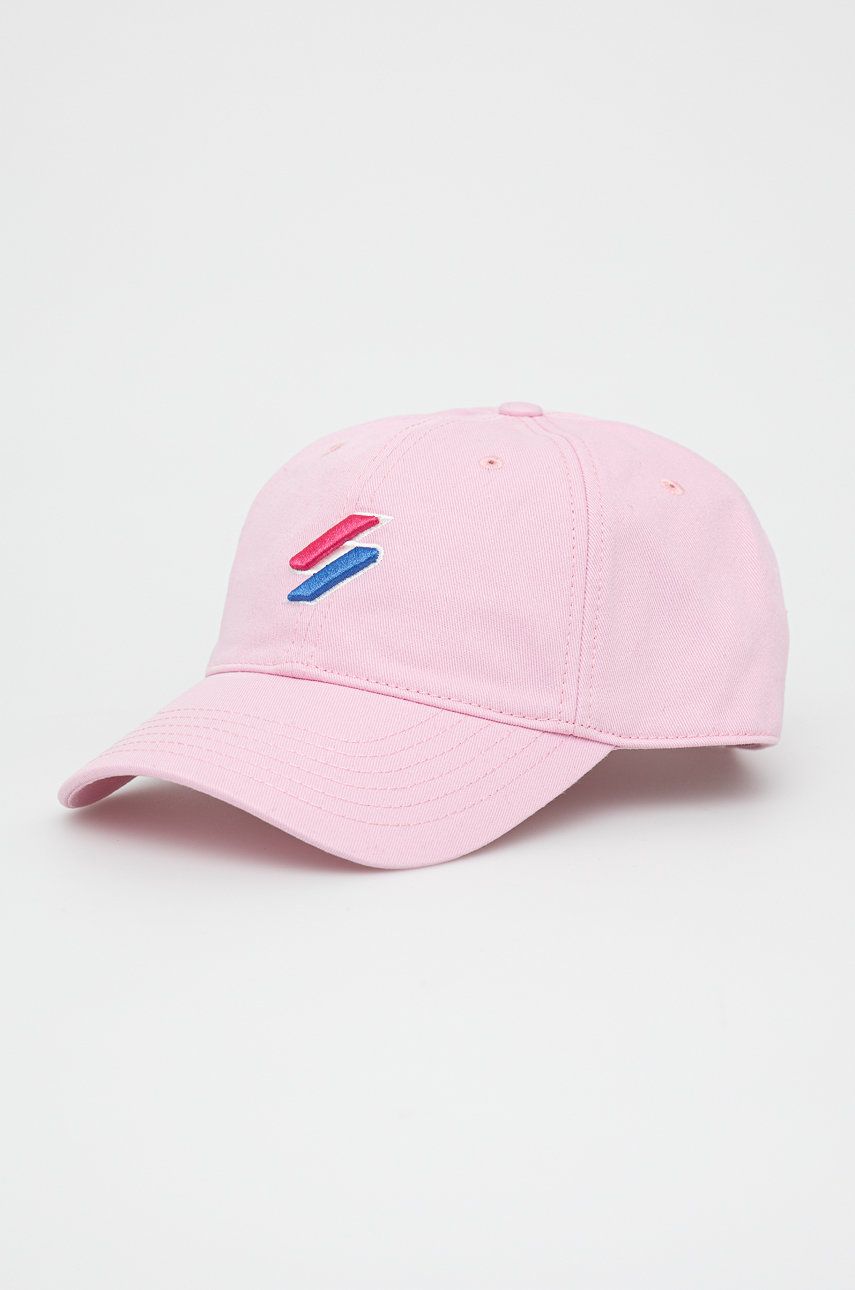 Bavlněná čepice Superdry růžová barva, s aplikací