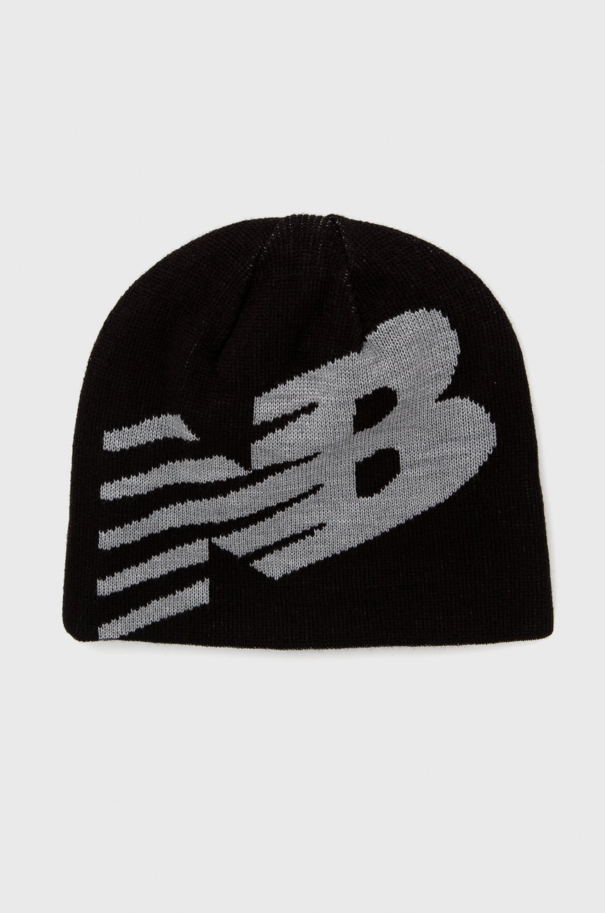 

Шапка с две лица New Balance в черно с фина плетка, Черен