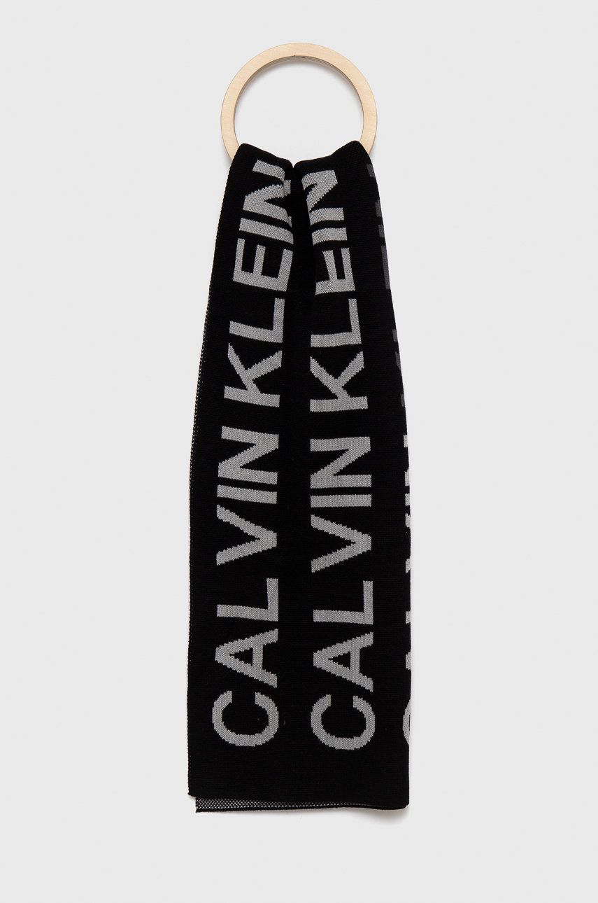 Čepice a šála Calvin Klein Jeans černá barva - černá -  100% Organická bavlna