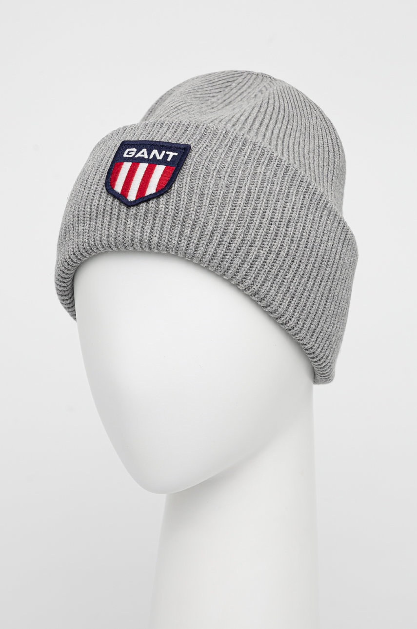 

Шапка с примесью шерсти Gant цвет серый из толстого трикотажа