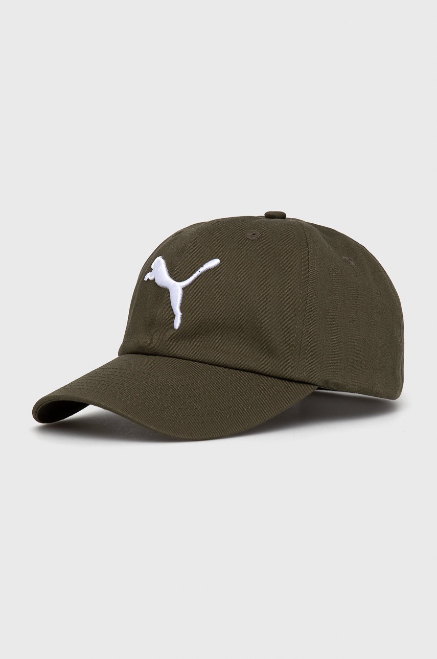 

Памучна шапка Puma в зелено с изчистен дизайн, Зелен