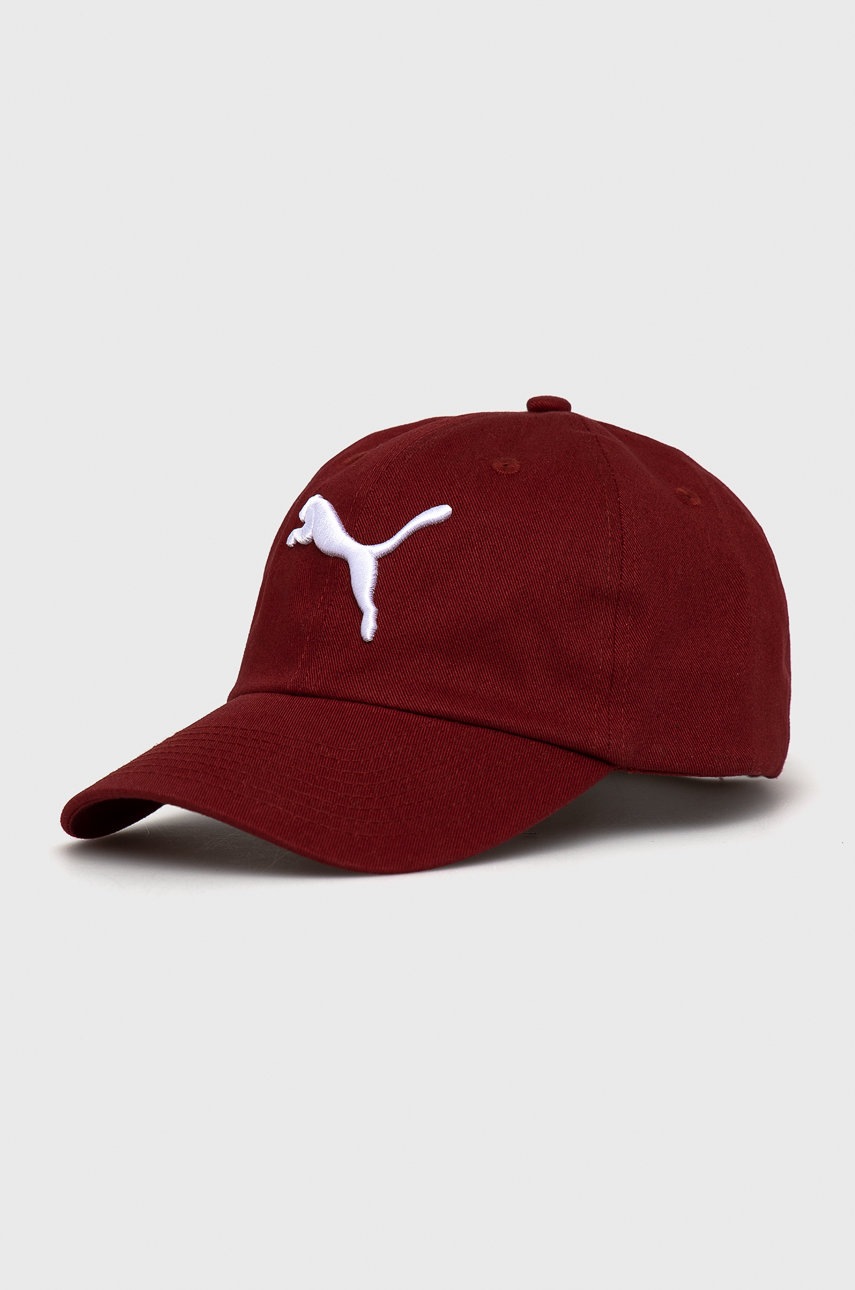 

Памучна шапка Puma в бордо с изчистен дизайн
