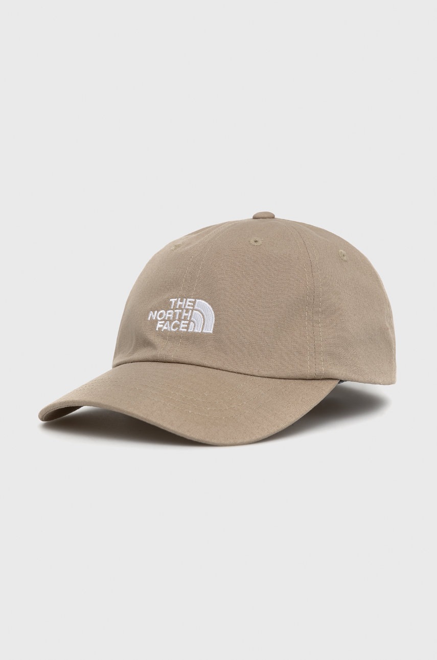 

Памучна шапка The North Face в жълто с изчистен дизайн, Бежов