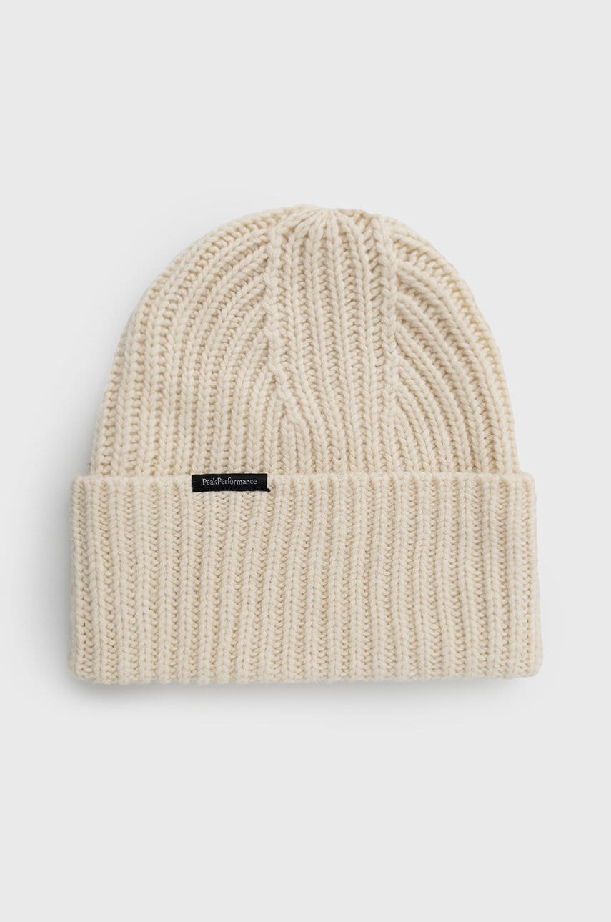 Peak Performance Căciulă de lână culoarea crem, de lână, din tricot gros