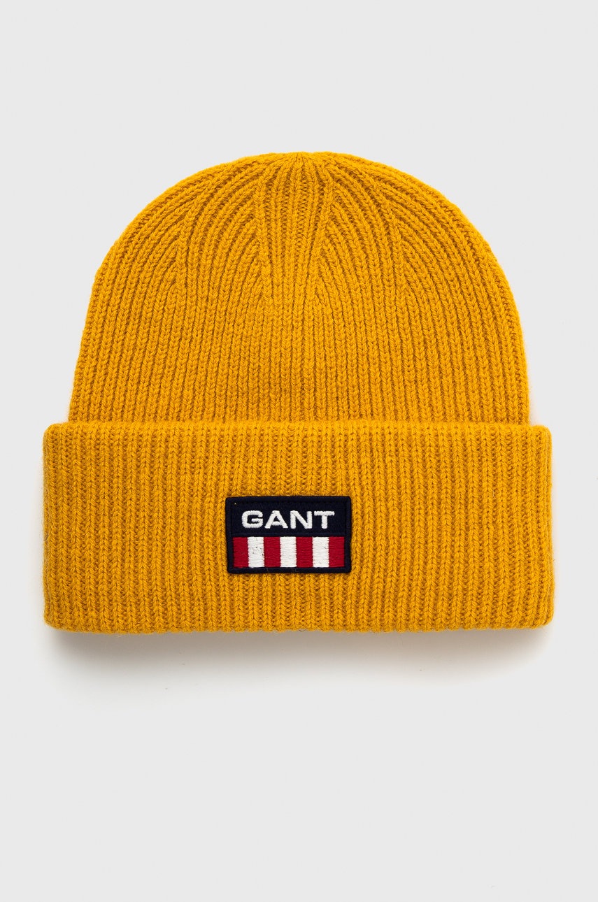 

Вълнена шапка Gant в жълто от плътен трикотаж от вълна, Жълт