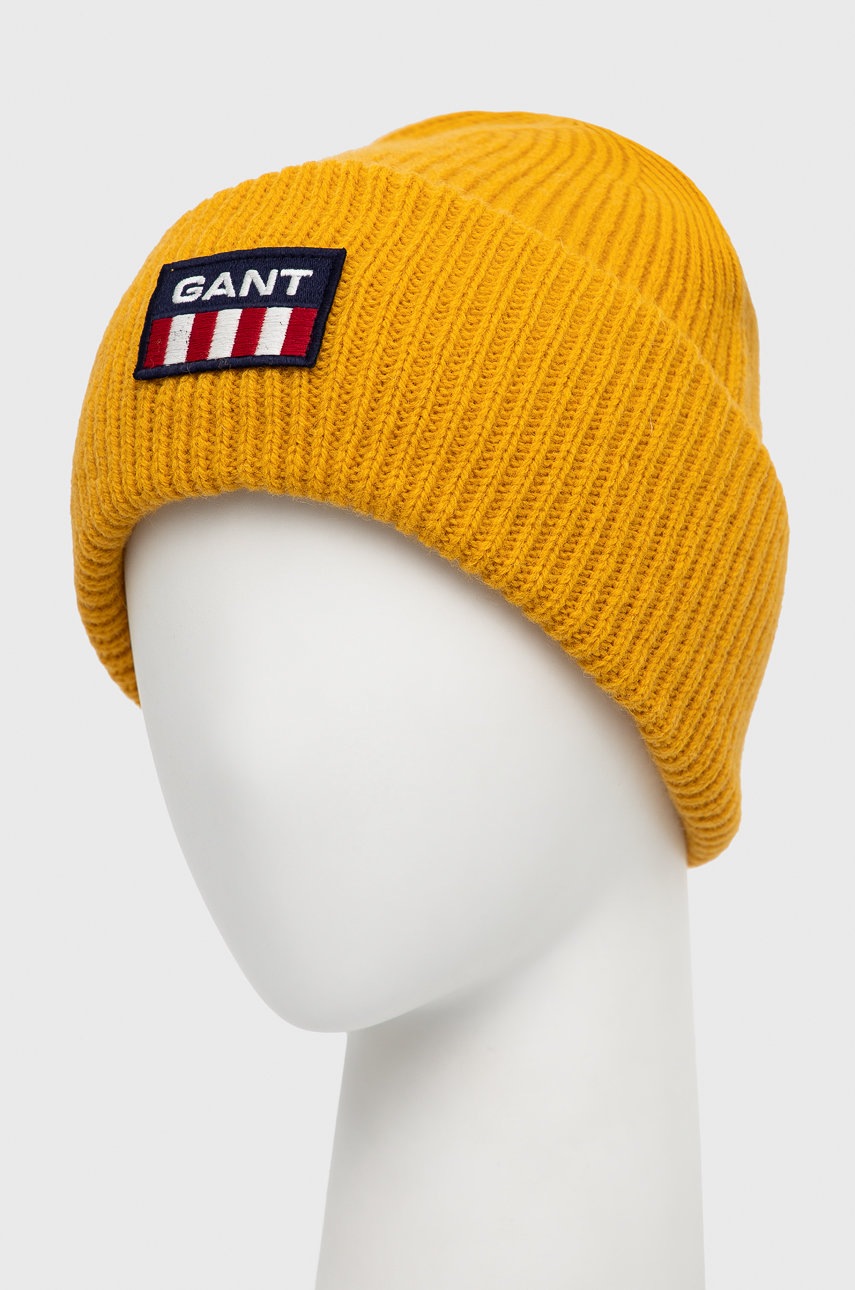

Шерстяная шапка Gant цвет жёлтый из толстого трикотажа шерсть