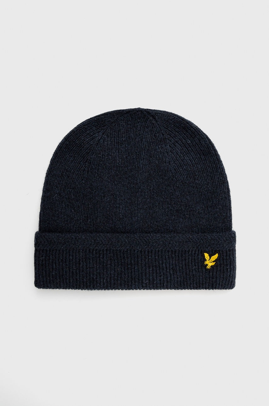 

Шапка Lyle & Scott в тъмносиньо с фина плетка от вълна, Тъмносин