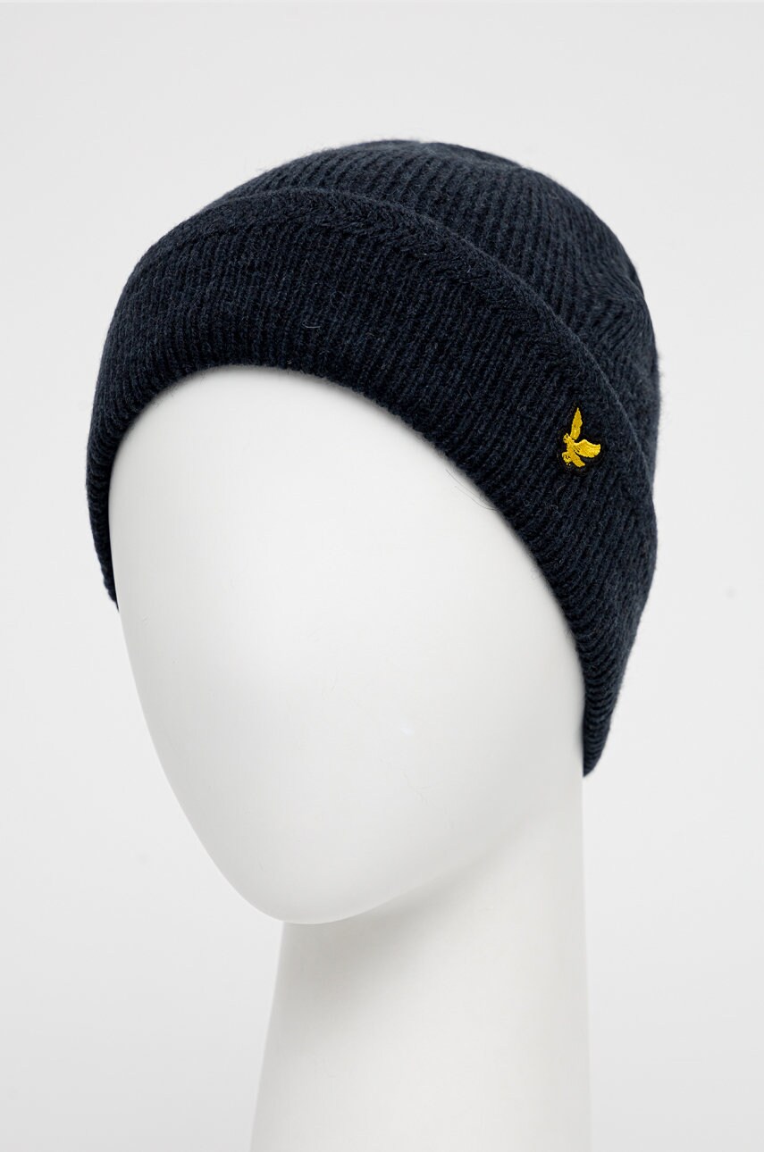 

Шапка Lyle & Scott колір синій з тонкого трикотажу вовна