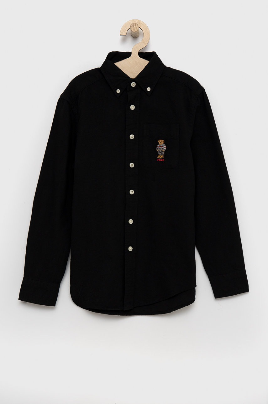

Детска памучна риза Polo Ralph Lauren в черно, Черен