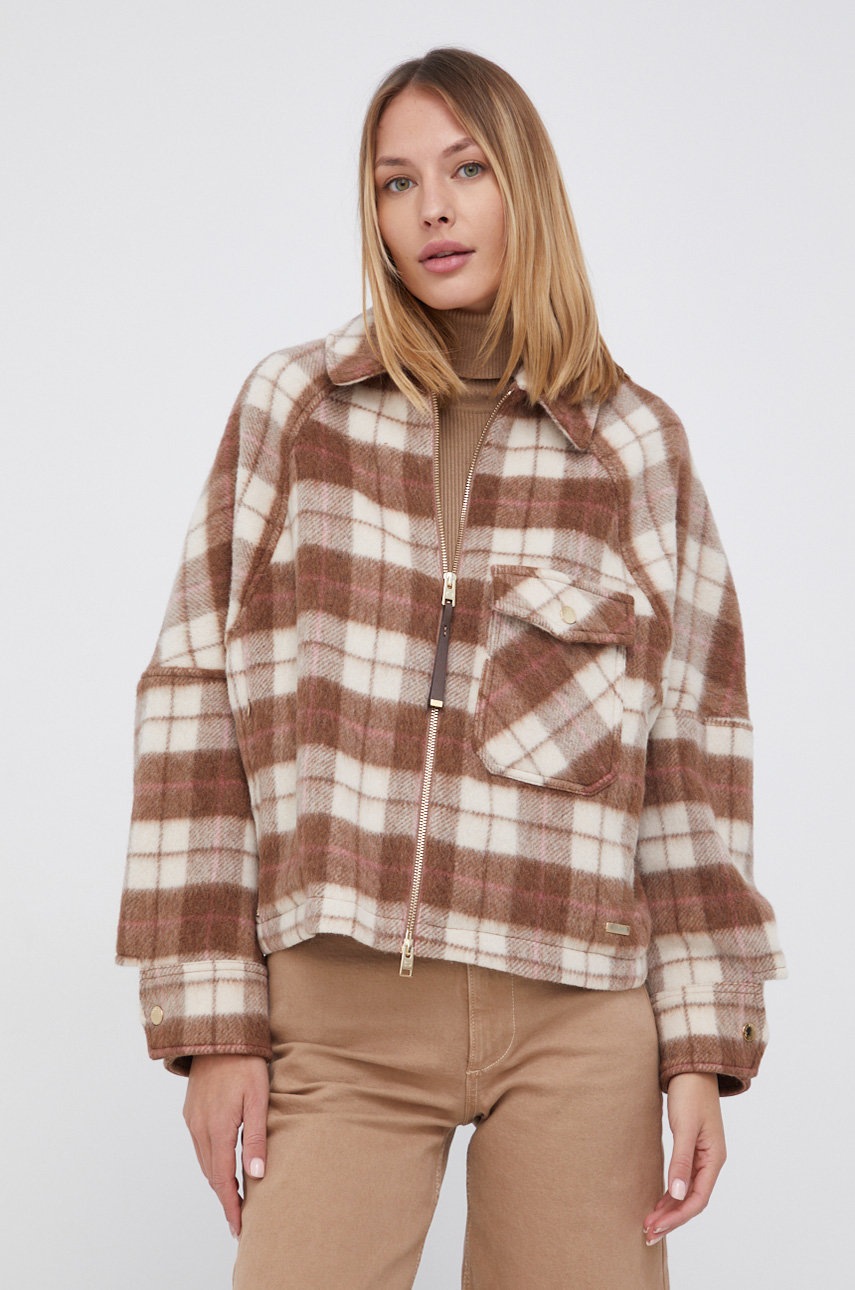 

Шерстяная куртка-бомбер Woolrich цвет коричневый переходная