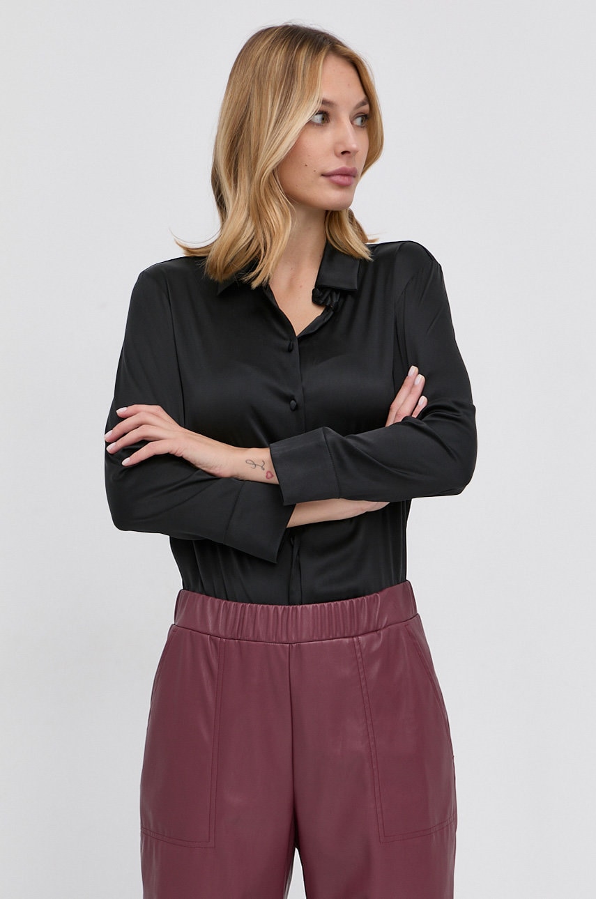 Max Mara Leisure Cămașă femei, culoarea negru, cu guler clasic, regular