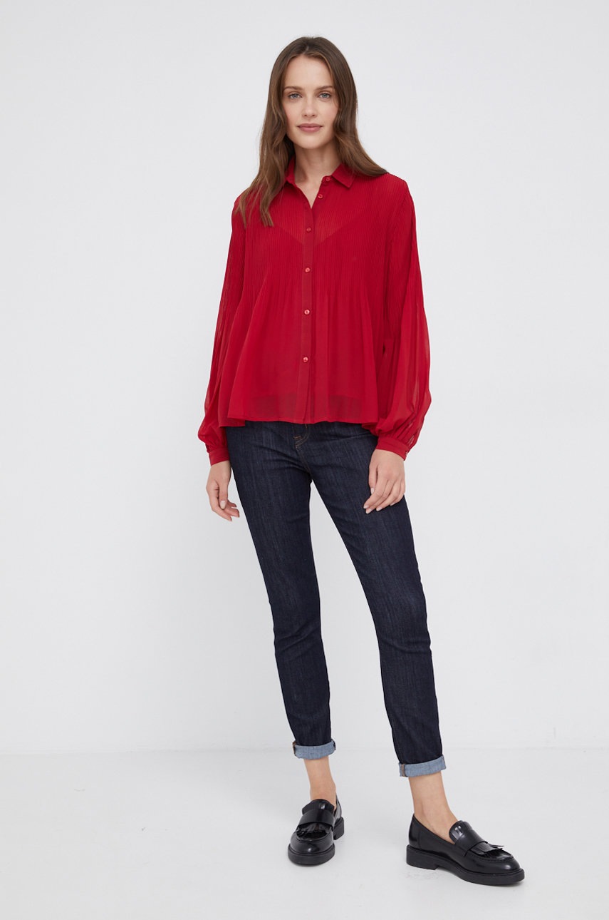 

Рубашка Pepe Jeans женская цвет красный regular классический воротник