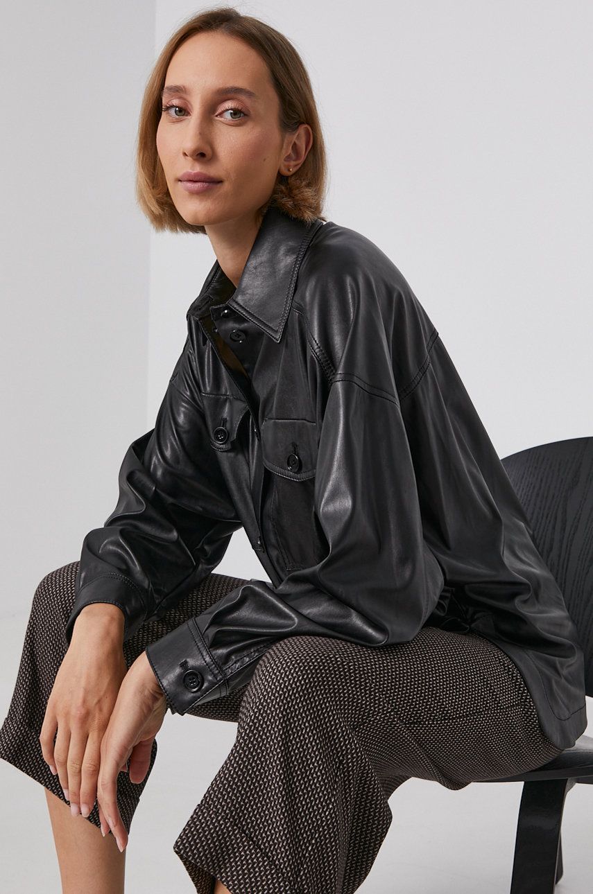 Levně Košile Drykorn dámská, černá barva, relaxed, s klasickým límcem