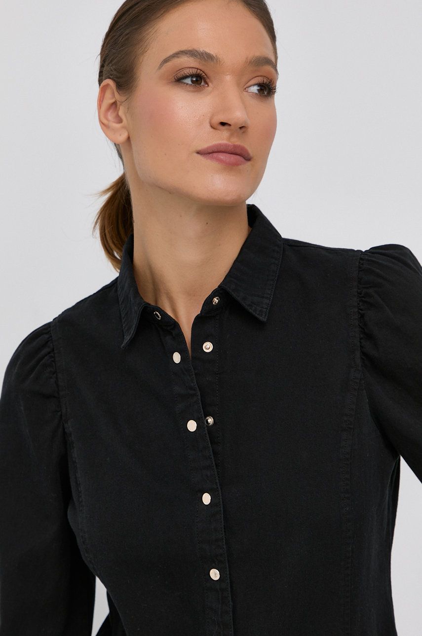 Košele - Bavlnená košeľa Morgan dámska, čierna farba, slim, s klasickým golierom