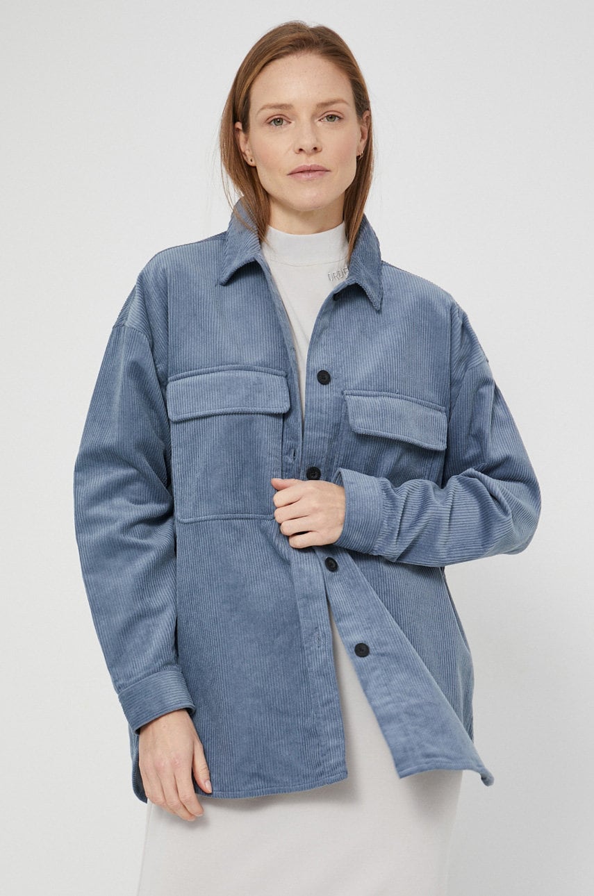 Dr. denim cămașă din velur femei, cu guler clasic, relaxed