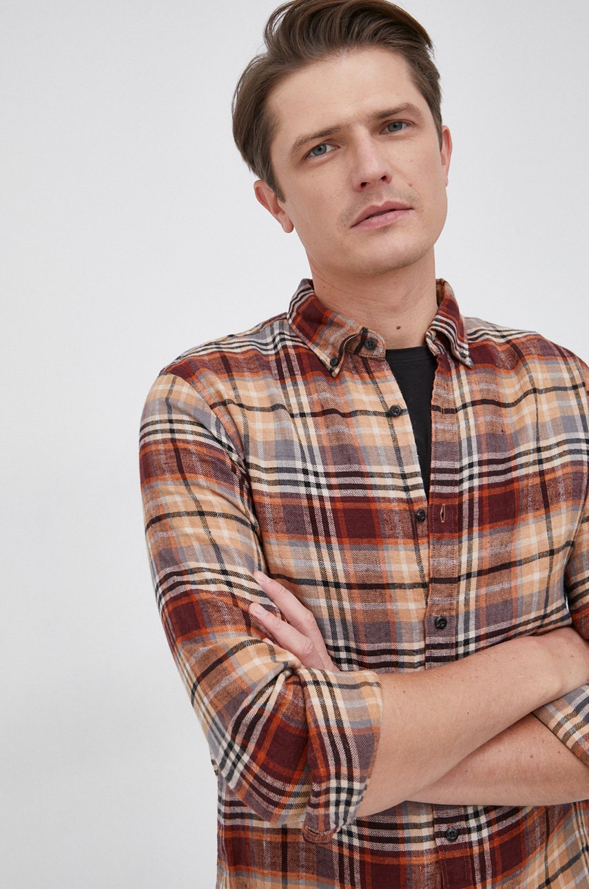 Scotch & soda cămașă bărbați, culoarea maro, cu guler button-down, regular
