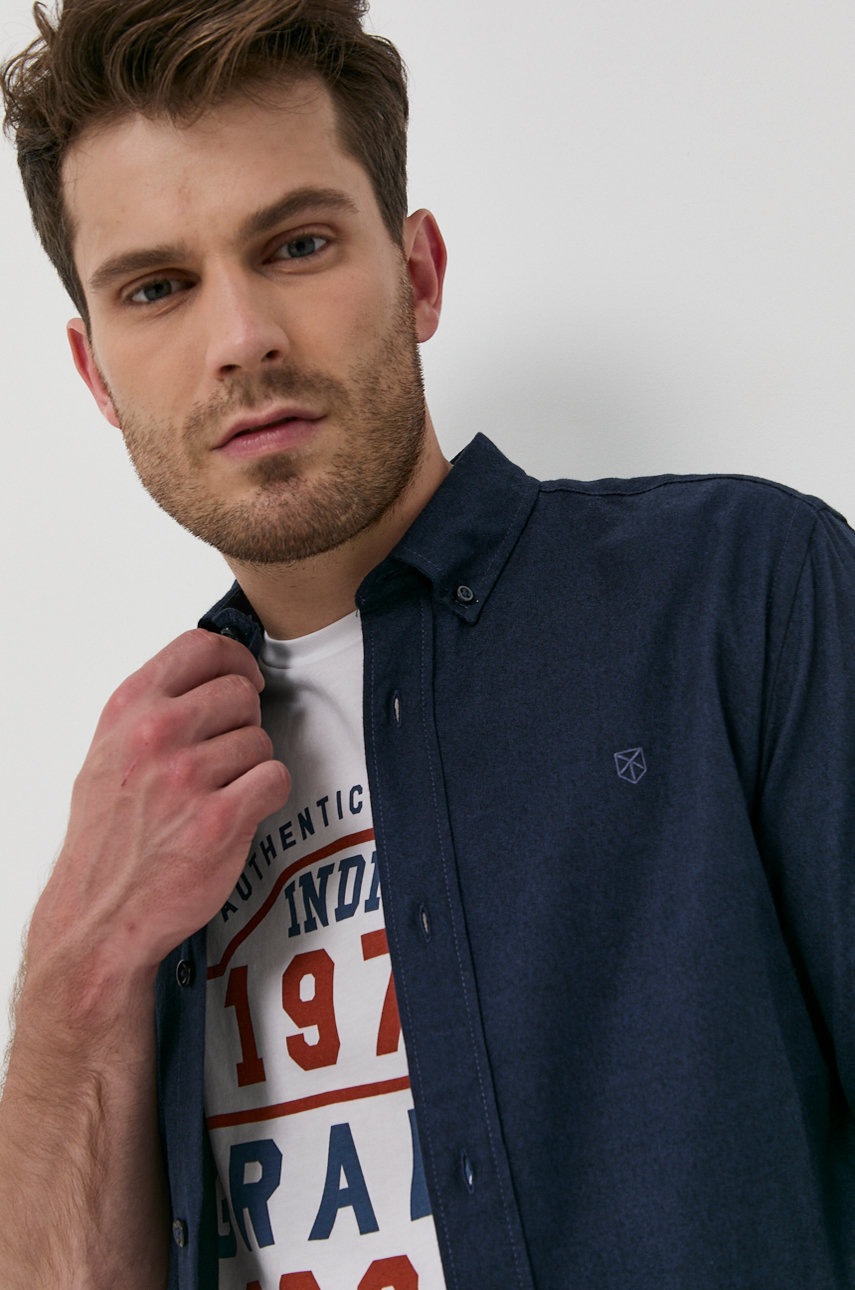 

Памучна риза Premium by Jack&Jones мъжка в тъмносиньо с кройка по тялото с яка с копче, Тъмносин