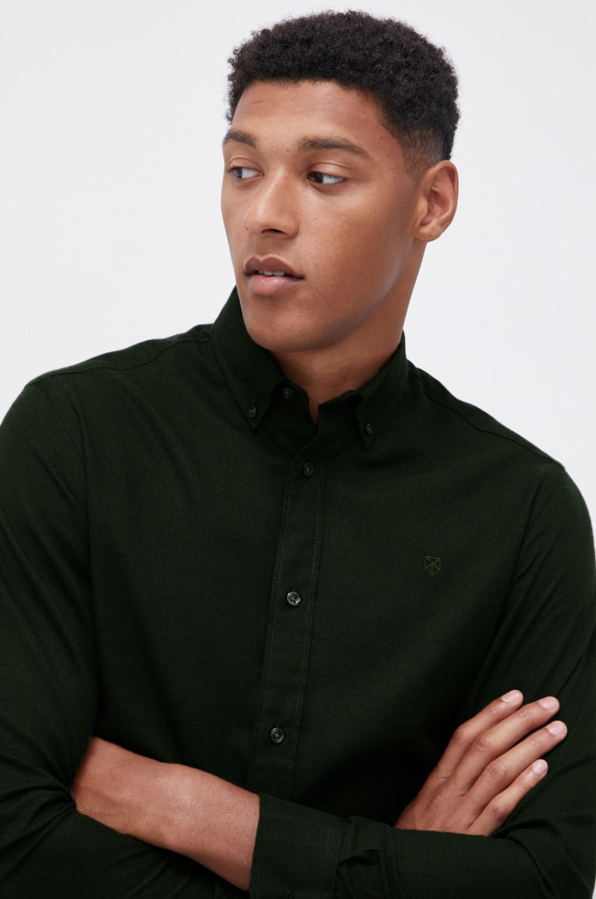 

Памучна риза Premium by Jack&Jones мъжка в зелено с кройка по тялото с яка с копче, Зелен
