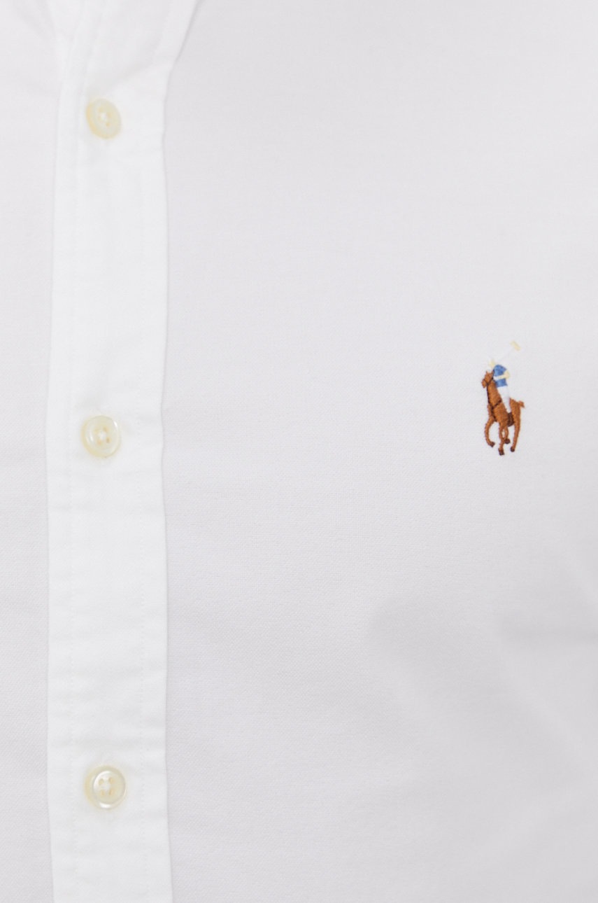 

Хлопковая рубашка Polo Ralph Lauren мужская цвет белый slim воротник button-down