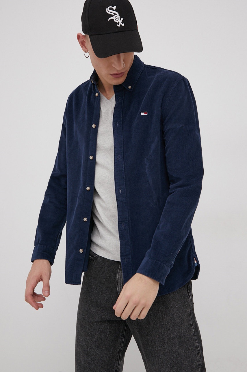 

Джинсова риза Tommy Jeans мъжка в тъмносиньо със стандартна кройка с яка с копче, Тъмносин