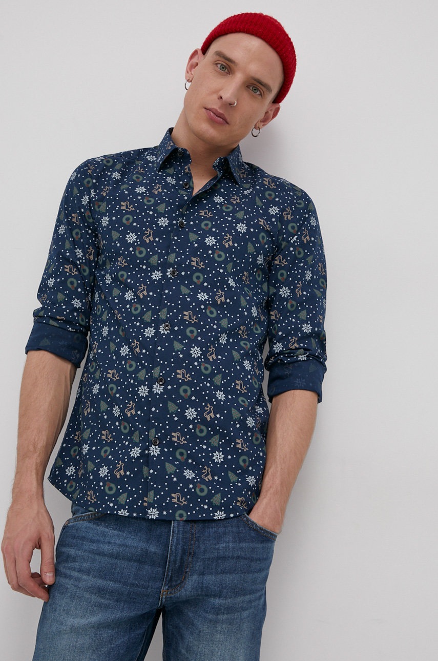 

Риза Only & Sons мъжка в тъмносиньо със стандартна кройка с класическа яка, Тъмносин