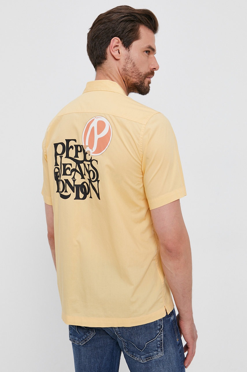 Βαμβακερό πουκάμισο Pepe Jeans ανδρικό, χρώμα: κίτρινο φωτογραφία