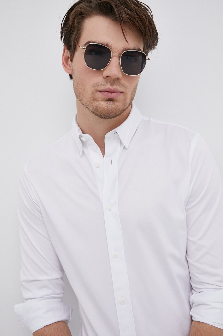Selected cămașă bărbați, culoarea alb, cu guler button-down, slim