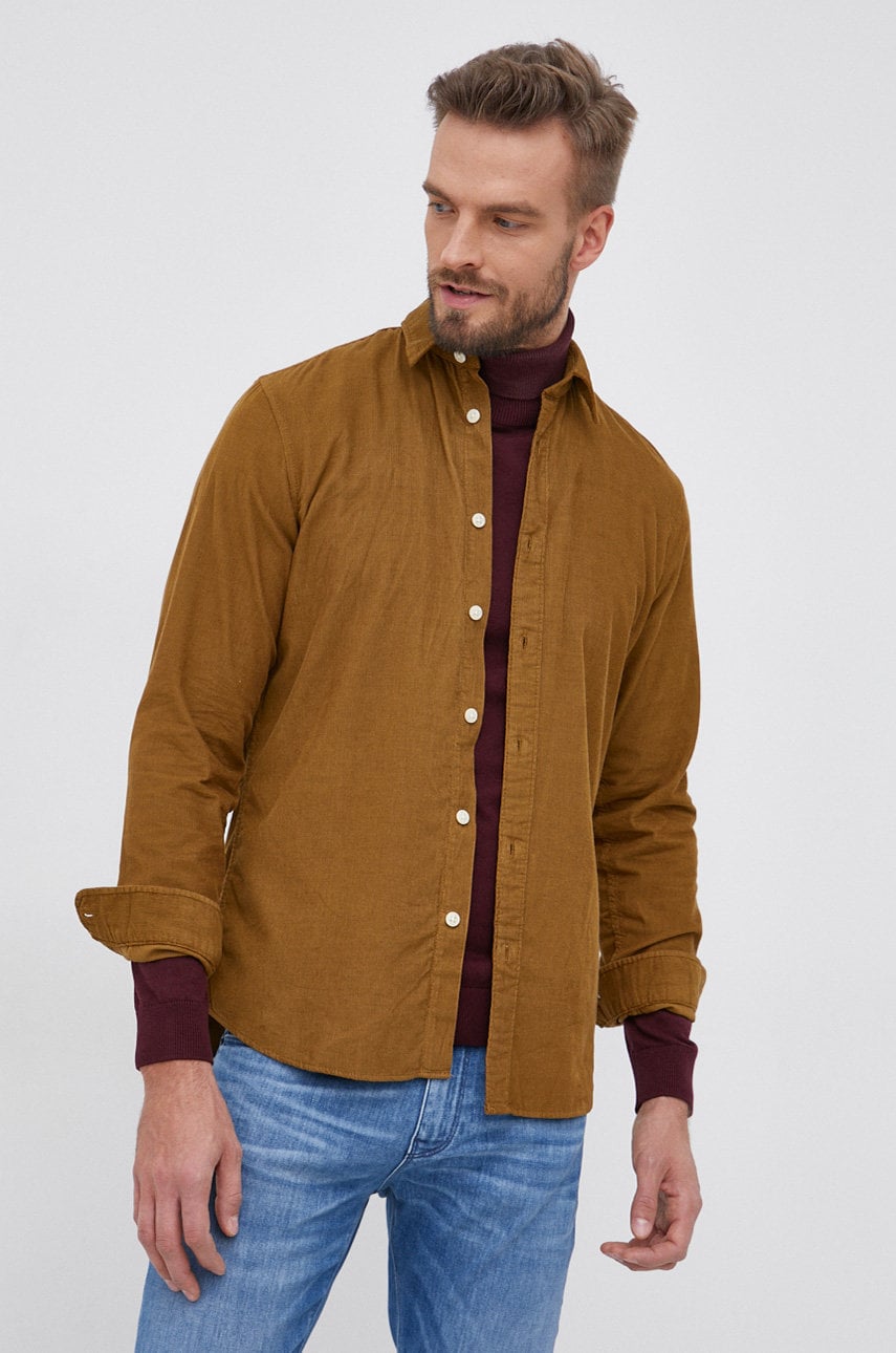 Selected cămașă bărbați, culoarea verde, cu guler clasic, slim
