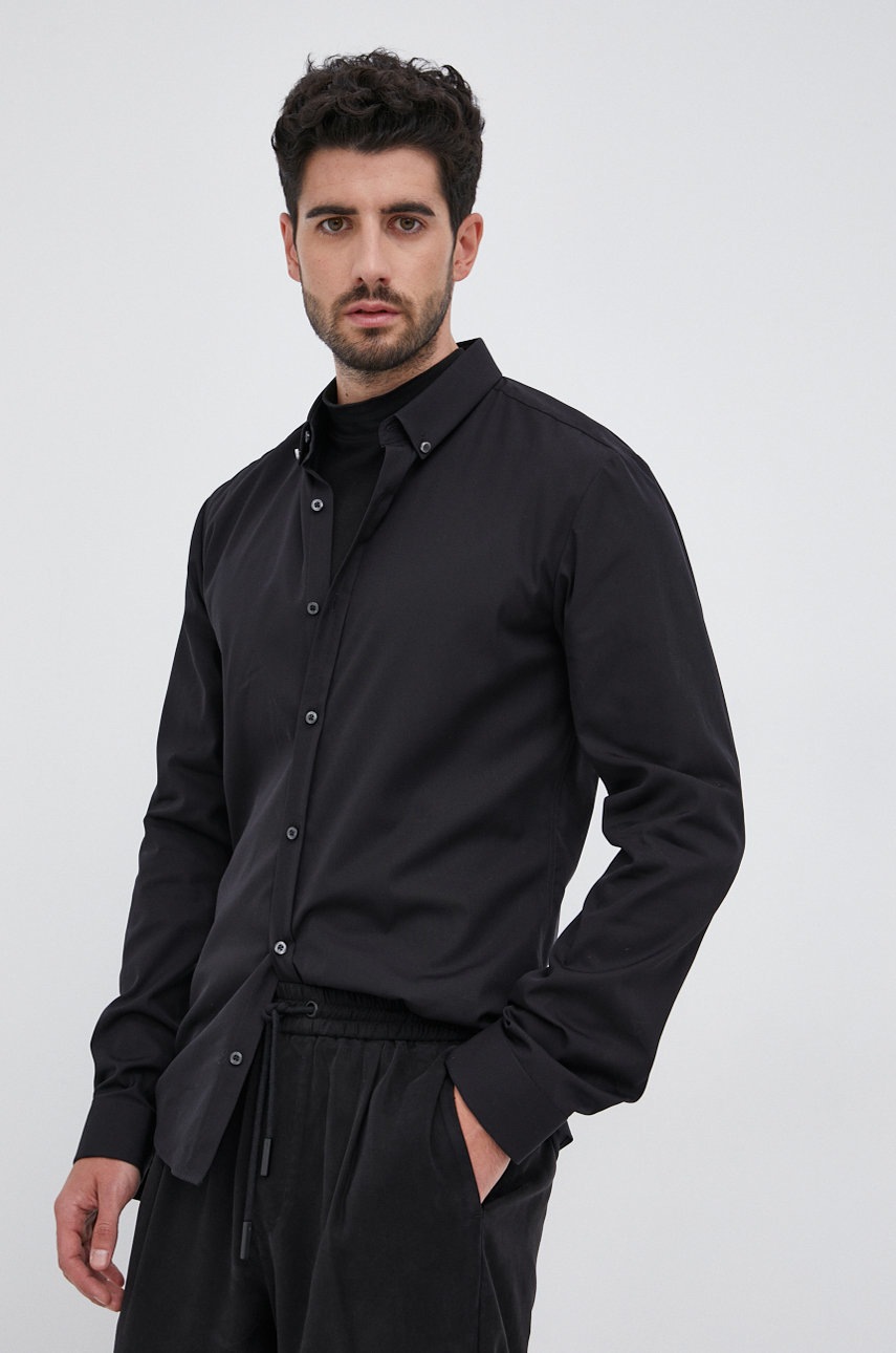 

Бавовняна сорочка Hugo чоловіча колір чорний slim комір button-down