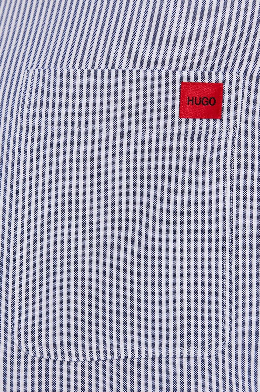 

Хлопковая рубашка Hugo мужская цвет белый slim воротник button-down