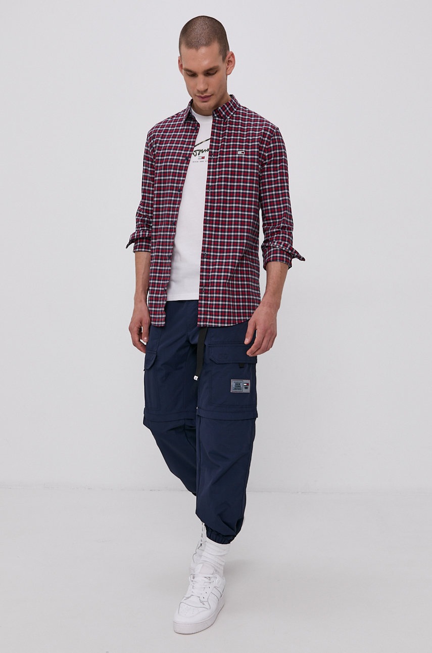 

Сорочка Tommy Jeans чоловіча колір червоний slim комір button-down
