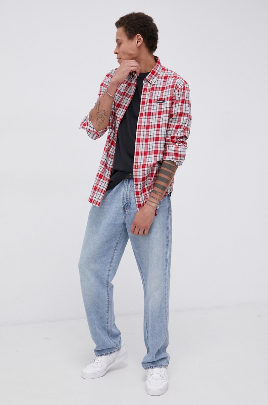 

Риза Napapijri мъжка в червено със стандартна кройка с класическа яка, Червен