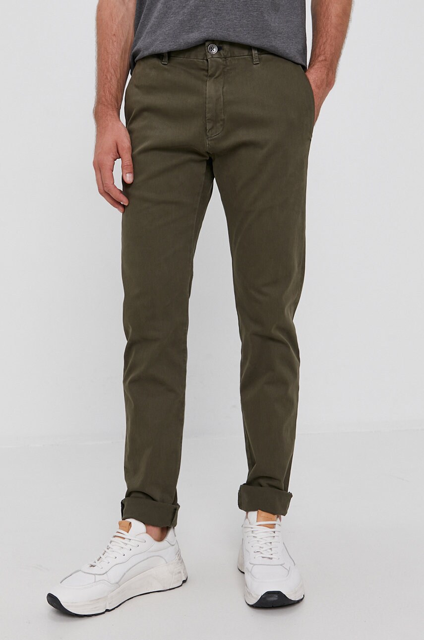 Joop! pantaloni bărbați, culoarea verde, mulat