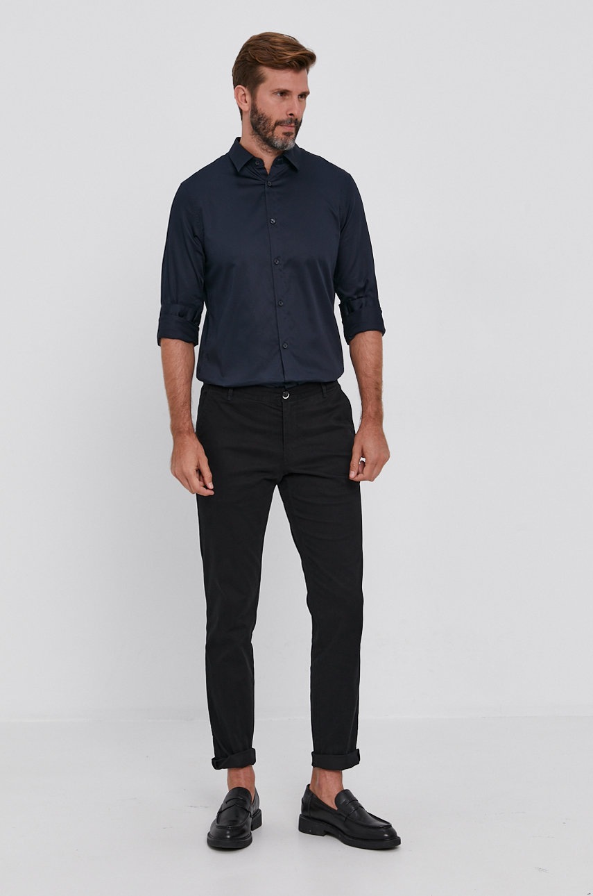 

Хлопковая рубашка Armani Exchange мужская цвет синий slim классический воротник