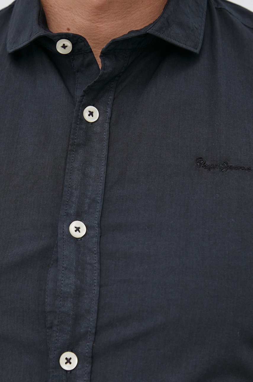 

Хлопковая рубашка Pepe Jeans мужская цвет чёрный regular итальянский воротник