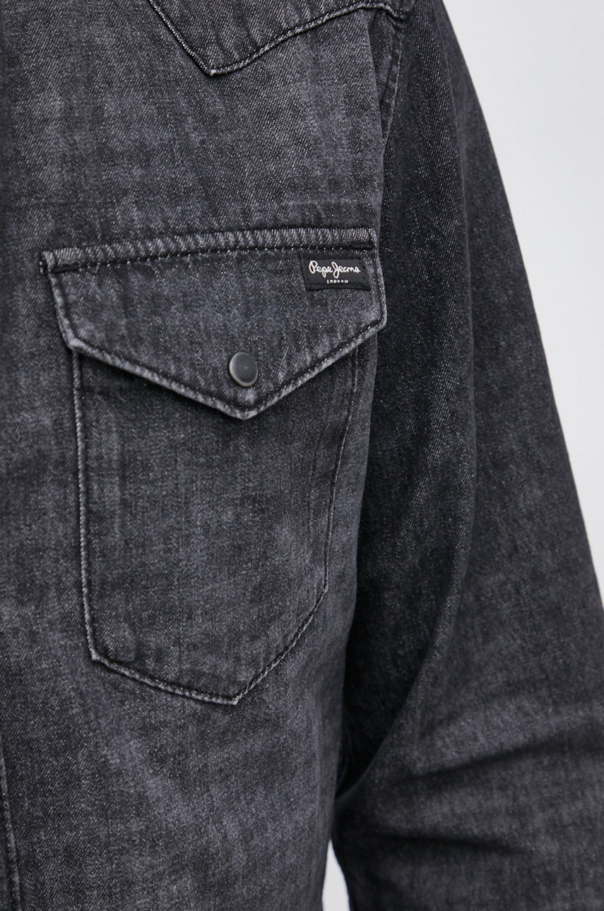 

Хлопковая рубашка Pepe Jeans мужская цвет серый regular классический воротник