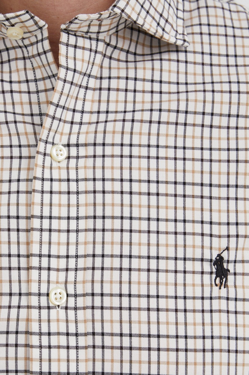 

Хлопковая рубашка Polo Ralph Lauren мужская цвет бежевый regular итальянский воротник