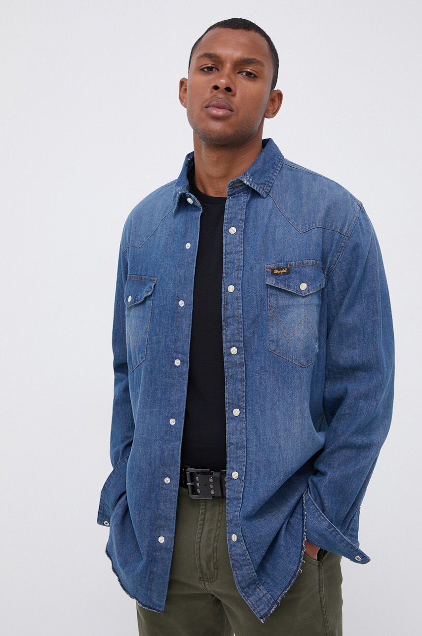 Wrangler cămașă jeans bărbați, cu guler clasic, regular